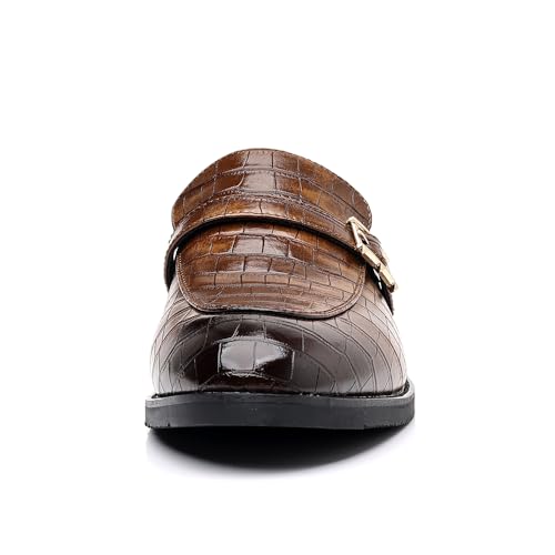 Men's Crocodile Pattern Loafers, Black Leather Dress Shoes with Buckle, Classic Business Formal Slip-On2