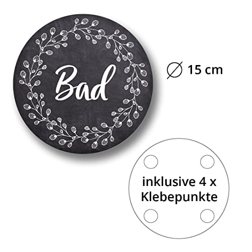 Schild Türschild rund 15cm groß Kreide Vintage Shabby inkl. Klebepunkte verschiedene Schilder zur Auswahl (Bad)