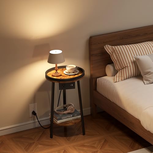 Table de nuit avec prises intégrées et double plateau pour petit espace
