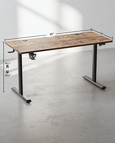 Image of FEZIBO Height Adjustable Electric Standing Desk, 55 x 24 Inches Stand up Table, Sit Stand Home Office Desk with Splice Board, Rusticbrown