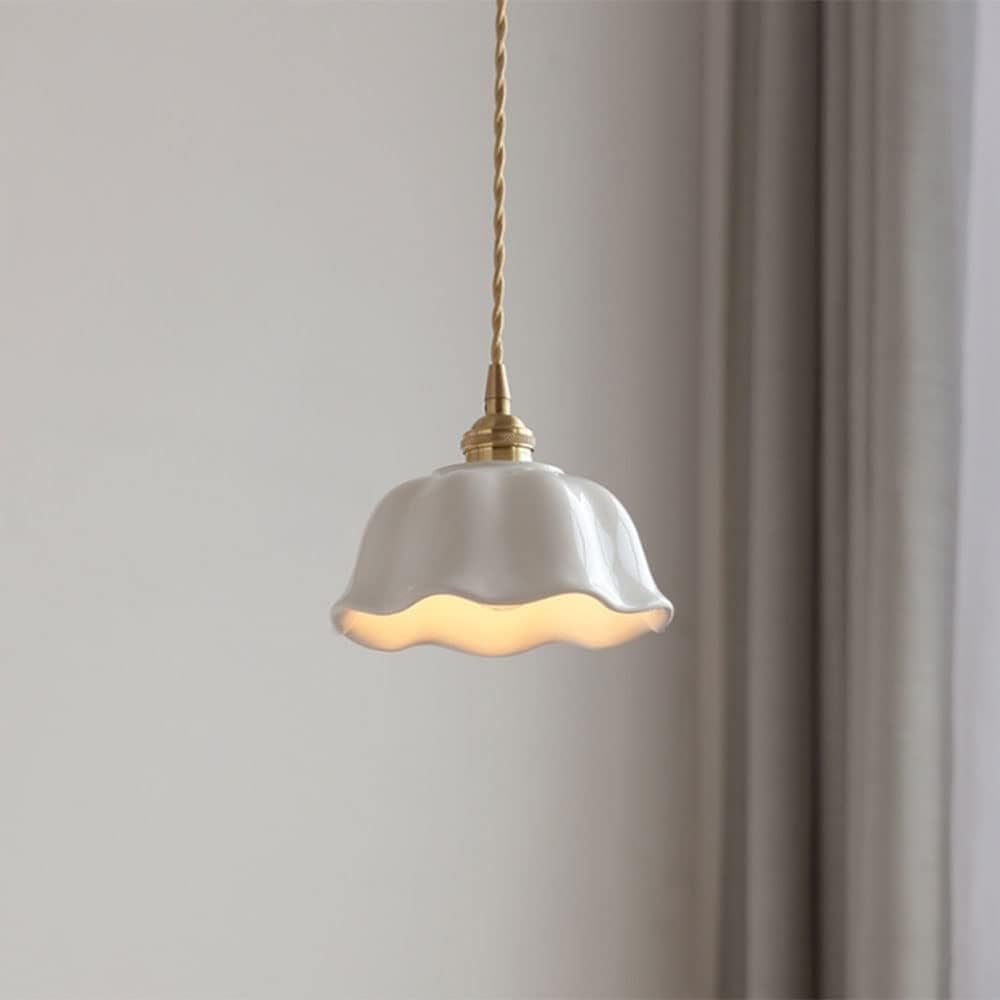 HXYSXHJUO Elegant White Glass Flowers Pendant Light - Minimalist Brass Chandelier for Restaurant, Bedroom, and Living Spaces