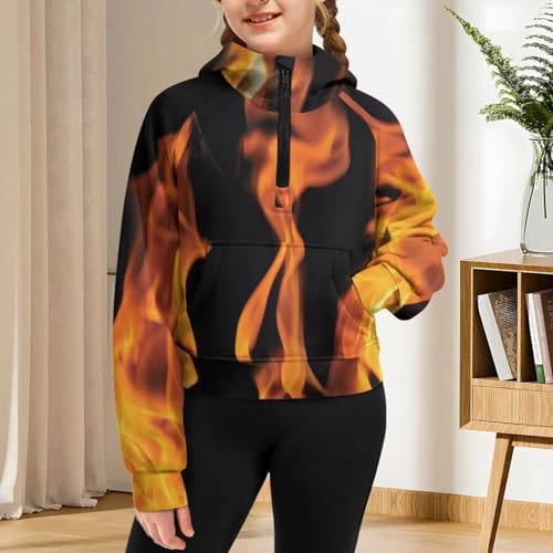 WELLFLYHOM Girls Crop Top 5-14T Half Zip Sweatshirt Raglan Long Sleeve Hoodies Graphic Sweater Top Fall Outfits4