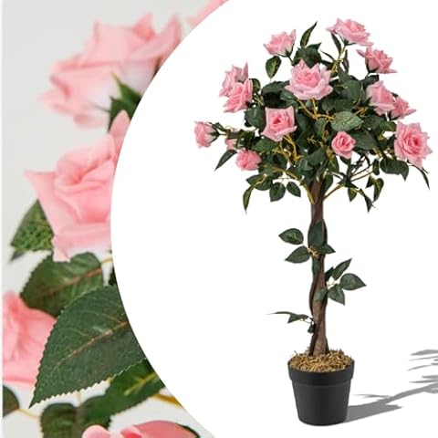 SPOTRAVEL 3FT Pink Rose Artificial Flower Tree Cover