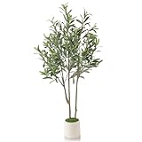 Alupssuc 4ft Olive Trees Artificial Indoor & Outdoor, Faux Olive Tree with Lively Artificial Trunk and Lifelike Fruits, Fake Potted Tree for Modern Home Office Living Room Decor
