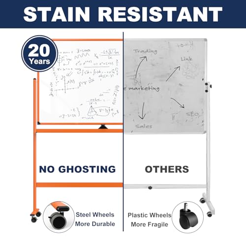 Image of Large Dry-Erase Rolling Magnetic Whiteboard - 48 x 32 Inches Dry Erase Board with Stand Height Adjust Double Sides Mobile White Board Easel on Wheels with 25 Sheets Paper Pad Office, Home & Classroom