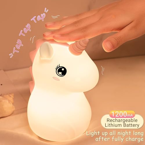 Image of Priyana Rabbit Night Light for Kids, Cute Silicone Bunny Lamp with 3 Brightness Modes, Rechargeable Baby Night Lamp, Soft LED Bedside Light for Nursery, Bedroom, Gift Decoration (Unicorn Night Light)