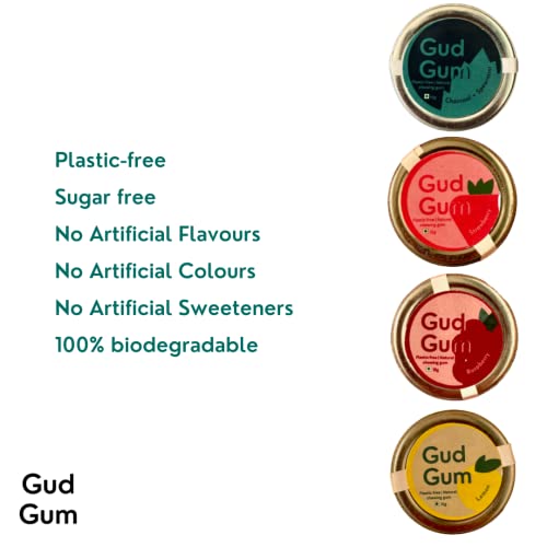 Image of Gud Gum- Natural, Plastic Free Chewing Gum- Pack of 2- No added artificial colours, flavours & sweeteners (Charcoal Mint Tin 15g)