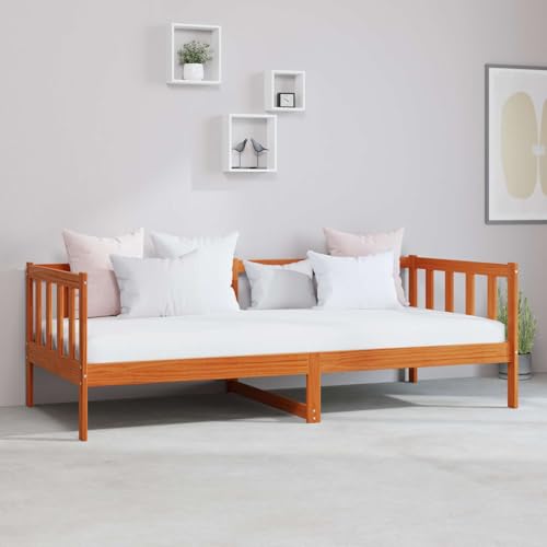 Tagesbett mit Matratze, Wachsbraun und Weiß, 90x200 cm, aus massivem Kiefernholz, modernes Einzelbett für Gästezimmer und kleine Apartments