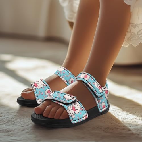 Toddler Girls' Double Hook and Loop Sandals with Print, Anti-Slip, Comfort, Stable for Learning Walking, Beach4
