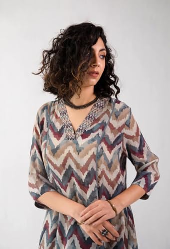 Image of Toochki Women's Multi Color Zig Zag Printed Rayon Stitched Co-Ord Set | Relaxed Fit for Women | Two Piece Set Top & Plazzo | 3 /4 Sleeve Cord Dress for Women | Fashionable