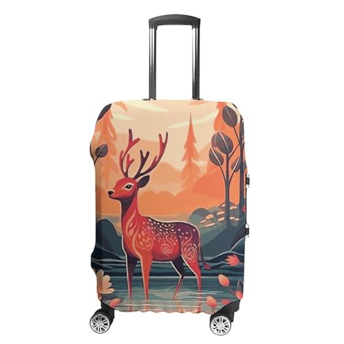 Deer And Flowers Printed Luggage Cover Protector, Fits 18-32 Inch Luggage