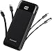 charmast Portable Charger with Built in Cables, Power Bank with Cords Wires, Slim 10000mAh Travel Battery Pack 6 Outputs 3 Inputs 3A Fast Charging for Samsung Google Pixel LG Moto iPhone iPad