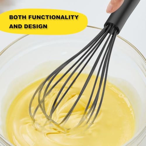 Image of NileHome Silicone Whisk 10 inch Kitchen Whisk Kitchen Wisk Wire Whisks for Cooking, Whisking, Blending, Beating, Stirring-Black