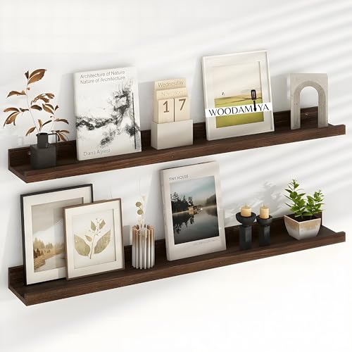 Image of Wooden Wall Mounting Shelves for Decorative Wall Shelf for Books, Decor, and Display - Elegant Space-Saving Design (Walnut Finish, 39 INCH)