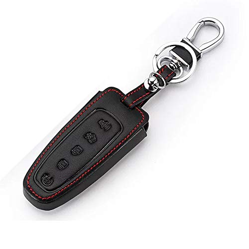 ROYALFOX 5 Buttons genuine leather smart keyless entry Remote Key Fob case Cover Keychain for Ford Edge Escape Explorer Flex Focus Taurus Fusion C-Max Lincoln MKS MKT MKX M3N5WY8609