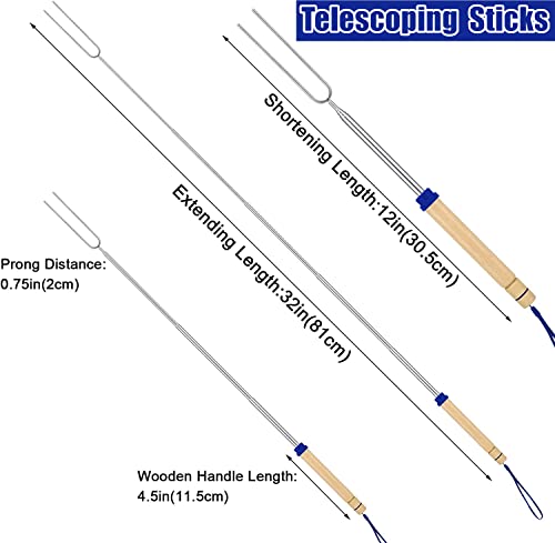 KAHEIGN 12Pcs Grillspieße Edelstahl Marshmallow BBQ Roasting Sticks, 31cm - 81cm Teleskop Grillspieß Bratstäbchen mit Holzgriff Lagerfeuerspieße Hot-Dog Gabeln für Camping Grill (12 Farben