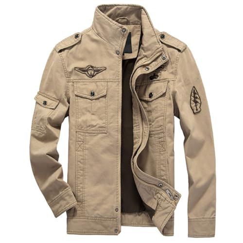 Chaqueta de entrenamiento atlética con protección: cremallera completa para senderismo al aire libre bajo el sol, caqui, L
