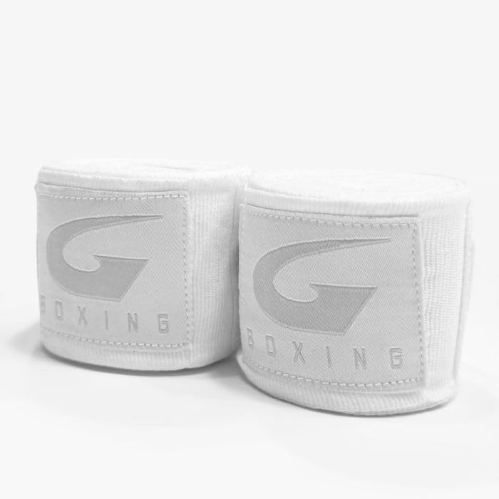 G Boxing Cuban Semi-Elastic Handwraps - Durable & Elastic with Thumb Loop & Hook-and-Loop Closure for Secure Fit (White, 4M)