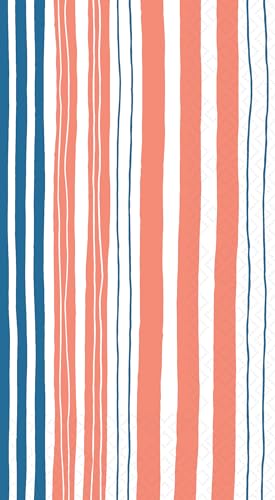 IHR Ideal Home Range Dinner Napkins Disposable 3-Ply Paper Hand Towels, 8.5" x 4.5", Wibbly Stripes Orange & Blue, 16-Count