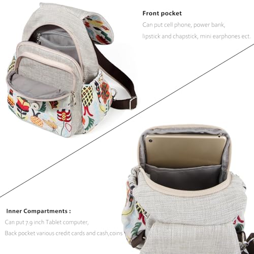 Image of SILKAREA Vintage Embroidered Floral Ethnic Backpack for Women Handbag Shoulder Bag Mini Travel Purse (Embroidered White)