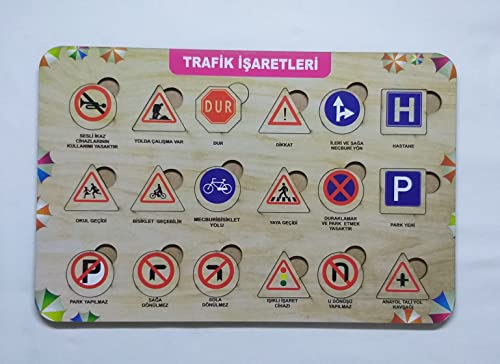 edk zeka Ahşap Trafik İşaretleri Puzzle Eğitici Oyuncak