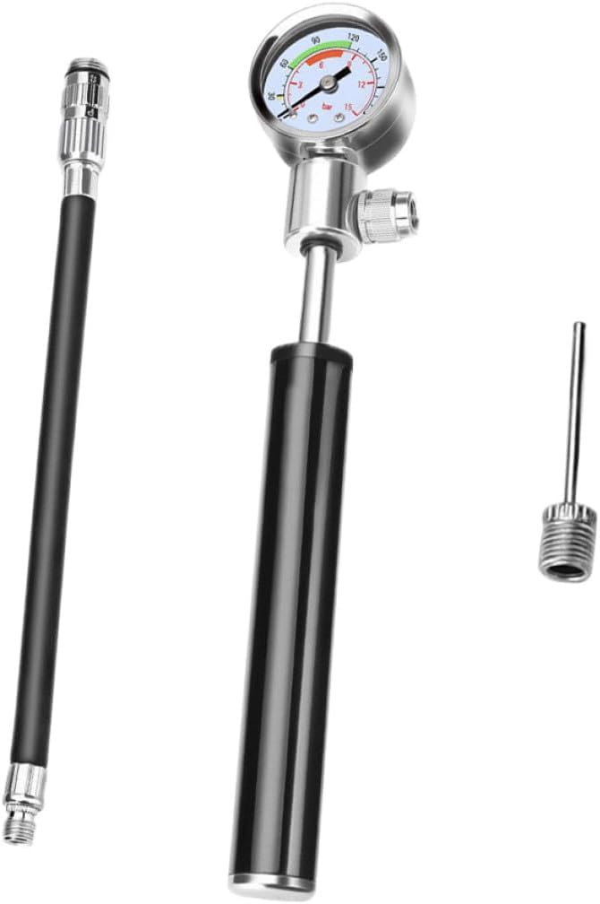 High Pressure Portable Bike Pump with Pressure Gauge Compatible with Presta and Standard Valves Frame Mountable Tire Inflator for Mountain Road Bikes Basketballs and Footballs