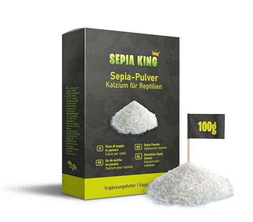 Sepia King - Polvere di seppia – Calcio per tartarughe, barbagame, rettili – seppiaschi macinati – Impollinazione – Insetti – Calce da foraggio, terrario calce – 100 g
