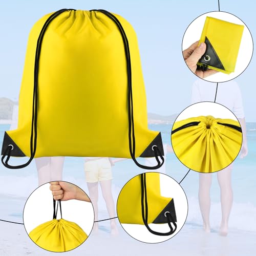 NACHLYNN Drawstring Backpack Bulk 12 Pieces DIY Drawstring Bags Nylon Draw String Sport Bag Sports Bag Tote Sackpack for Boys Girls Women Men Gym Sport Trip, Yellow4