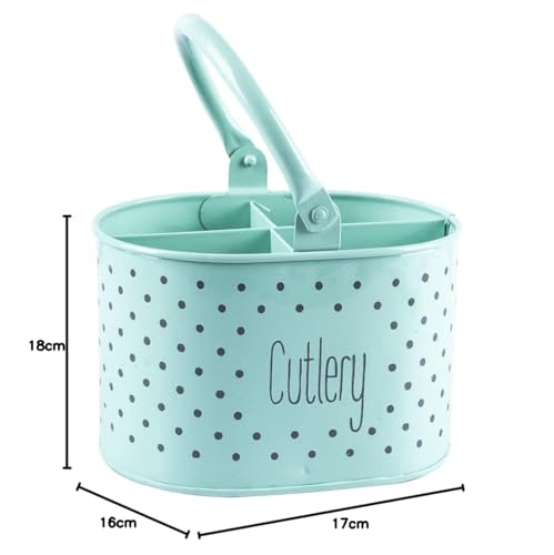 Image of MARKET 99 Green Polka Dot Cutlery Holder | Oval Metal Knife & Fork Holder with Glossy Finish | Multipurpose Kitchen & Dining Table Organizer for Utensils, Spoons, Chopsticks & Office Desk