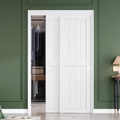 Image of FREDBECK White Sliding Closet Door 48x80(Double 25inch),Bypass Door H Frame