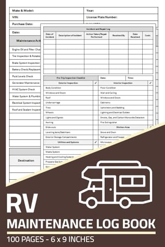 RV Maintenance Log Book: RV Repair & Service Record with Pre-Trip Inspection Checklist | Maintenance Logbook for Motorhome
