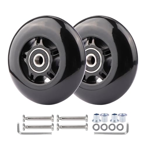 WHEELGOO 2-Pack PU Luggage Suitcase Replacement Wheels Repair Kit w/ABEC-7 Bearings and 6mm Axles for Trolley Carry-on Roller Travel Bag (76 * 24mm)