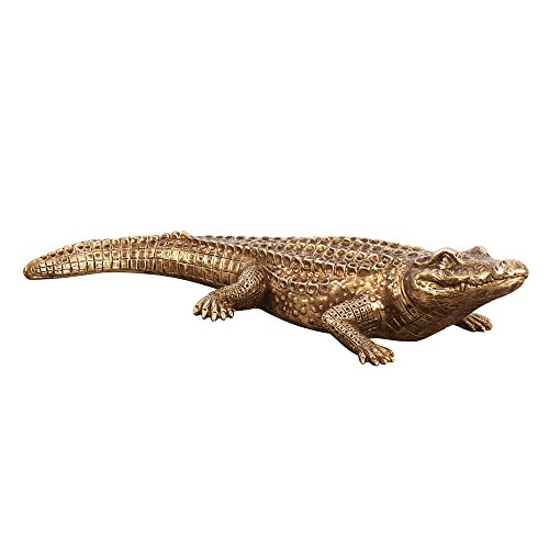 Howard Elliot Antiqued Gold Crocodile Sculpture, Smoky Pewter #TOP12