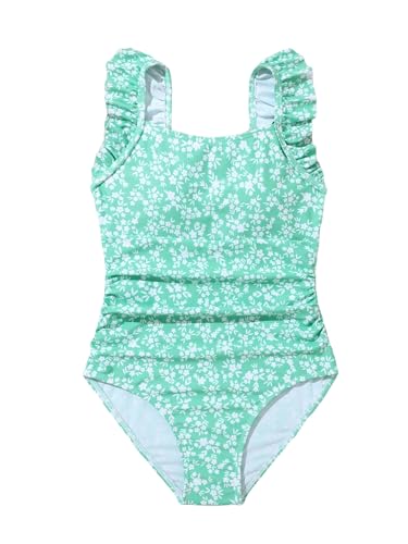 MakeMeChic Girl's Ditsy Floral Printed One Piece Swimsuit Ruffle Ruched Bathing Suits Swimwear