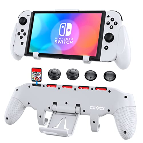 Switch Grip with Upgraded Adjustable Stand, Compatible with Nintendo Switch & OLED, OIVO Asymmetrical Grip with Adjustable Stand and 5 Game Slots-4 Thumb Caps Included