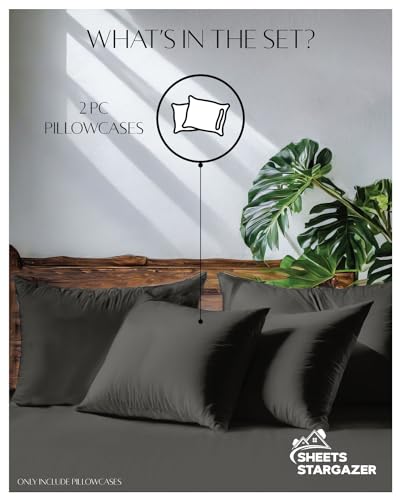 Image of 1000 Thread Count 100% Egyptian Cotton Pillow Cases, Set of 2 Pillowcase, Long-Staple 100% Cotton Breathable, Soft Sateen Weave Bed Pillow Cover, 20 X 30 Inches Pillowcases Dark Grey Standard Size