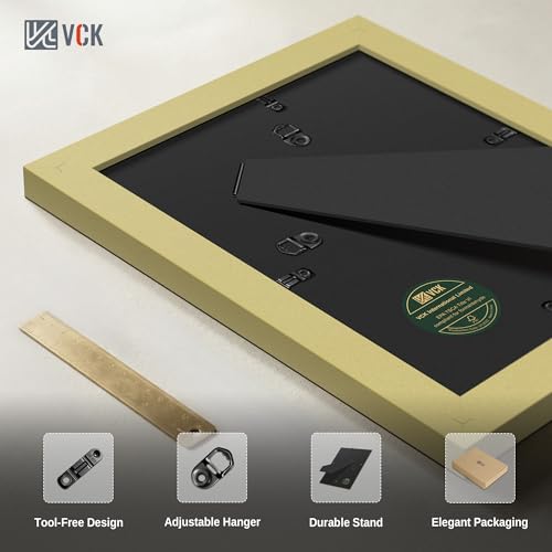Image of VCK 8x10 Picture Frame Set of 3 - Gold, Wide Border Solid Wood Frame, Display Pictures in Horizontal and Vertical, for Home, Office, Gallery, Woodgrain Series, Wall Hanging