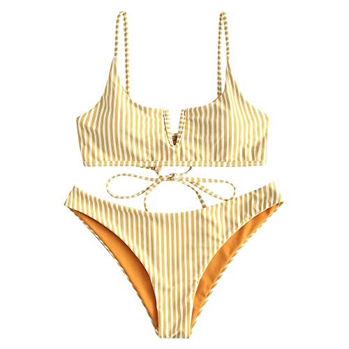 ZAFUL Women's V Wired Bathing Suits Beach Swimwear Floral Tie Reversible High Cut Bikini Set