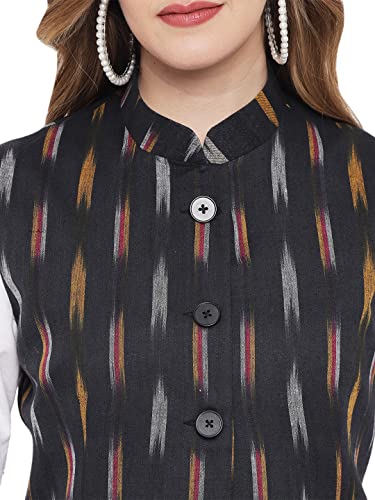 Image of Vastraa Fusion Womens Ikat Printed Cotton Nehru Jacket (TS1431D)