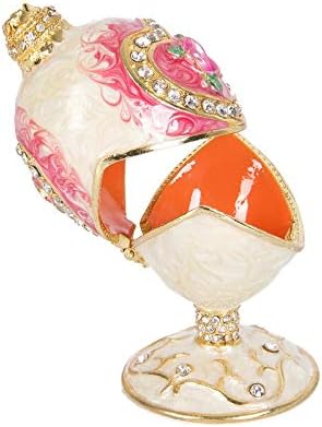 QIFU Vintage Hand Painted Faberge Egg Style Small Hinged Jewelry Trinket Box with Rich Enamel and Sparkling Rhinestones, Unique Gift Home Decor, Decoraitve Ornament Your Collection