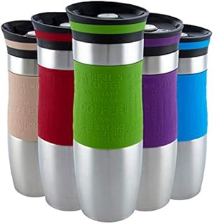 EDEL HOFF Insulated Vacuum Travel Mug, Reusable Flask with Silicone Handle, Thermal Double Walled and Leakproof Coffee Tumbler for Hot or Cold Drink (480 ml 16 oz) (Green)