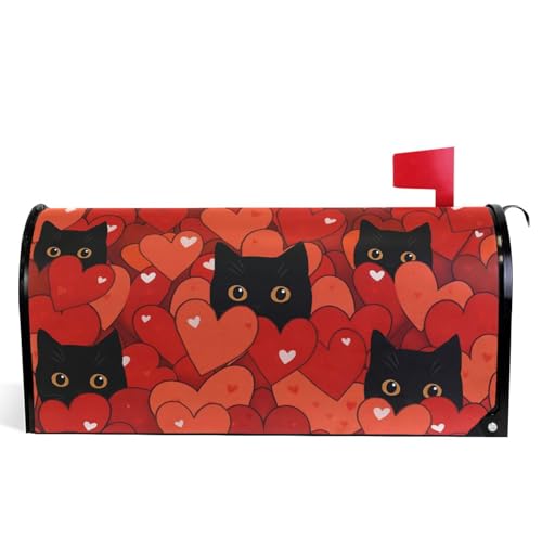 Image of Happy Valentine's Day Red Magnetic Mailbox Covers Love Cats Heart Kitty Mailbox Cover Standard Size Full Magnet Garden Yard Porch Mail Boxes Cover Holiday Decorations 21 inch L x 18 inch W
