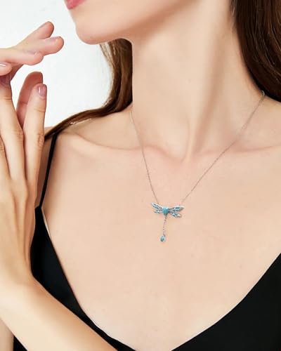 925-Sterling-Silver Turquoise Dragonfly/Hummingbird/Compass/Anchor/Butterfly/Cross/Lotus Necklaces Vintage Boho Pendant Jewelry Victorian Christmas Birthday Gifts for Women3