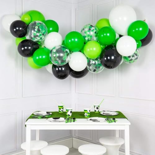 Image of Black White Green Balloons, 60PCS Green Black Foootball Birthday Balloons, 12Inch Green White Latex Balloons Foootball Party Balloons for Boys Video Game Sprots Soccer Theme Party Baby Shower Supplies