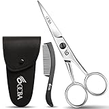 OCBA Tijeras de barba, tijeras profesionales para bigote, tijeras de corte de pelo para orejas y nariz, de acero inoxidable, uso seguro para cejas (Plata)