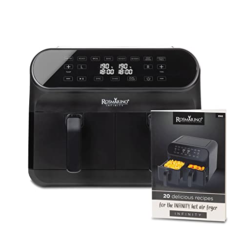 Freidora de Aire Dual, 85% menos grasa, 1500W, Doble Cámara, 8 Programas, Todo Tipo de Comida, para Toda la Familia, Vida Saludable y Pérdida de Peso