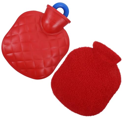 Hot Water Bottle Small Hot Water Bottle with Cover Hand Warmer with Soft Premium Faux Fur Cover 2-in-1 Bottles for Cold & Hots Compress Bag for Women Seniors(Red 350ML)