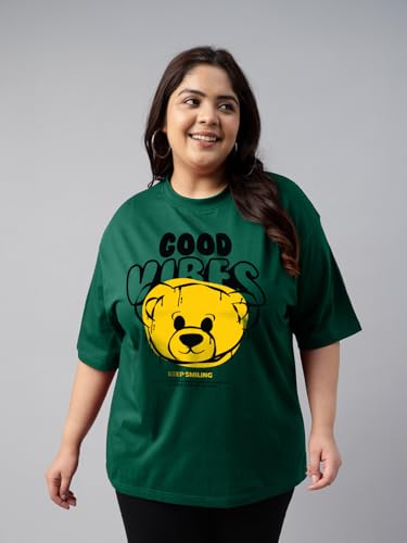Image of JUNEBERRY 100% Pure Cotton Oversized Baggy Fit Cool Front Chest Graphic Printed Half Sleeve Plus Size T-Shirt for Women & Girls (Sizes: 2XL to 5XL)