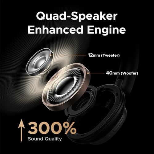 UGREEN Studio Pro hoofdtelefoon Draadloos Bluetooth Over Ear met hybride adaptieve actieve ruisonderdrukking, Bluetooth 6.0, Hi-Res Dual, LDAC, 120 uur speeltijd, ruimtelijk geluid, EQ in app - Afbeelding 5