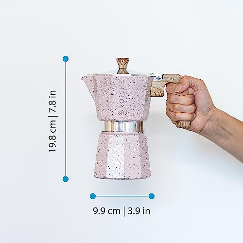 Image of GROSCHE Milano Moka pot, Stovetop Espresso maker, Greca Coffee Maker, Stovetop coffee maker and espresso maker percolator (Pink, 6 cup)